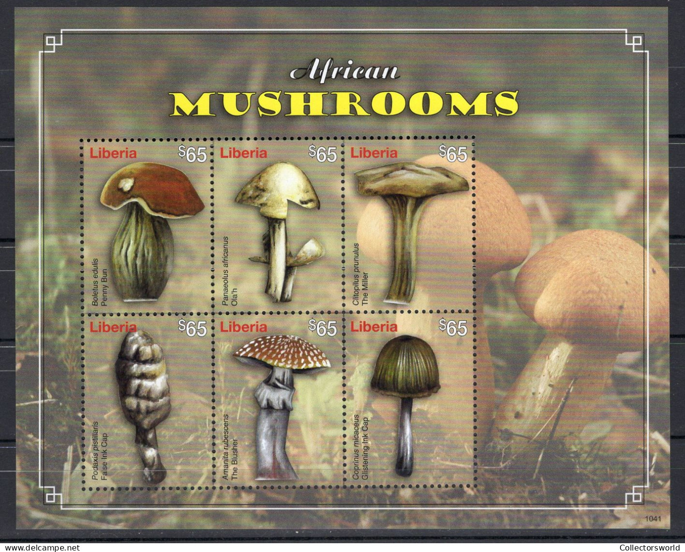 Liberia Block 6v 2011 African Mushrooms Mushroom Fungi Amanita Boletus MNH - Liberia