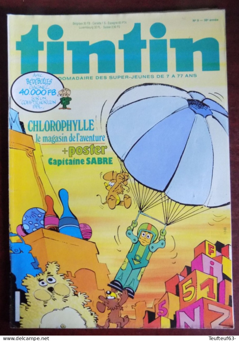 Tintin N° 9-1983 Avec Poster " Capitaine Sabre " - Tintin