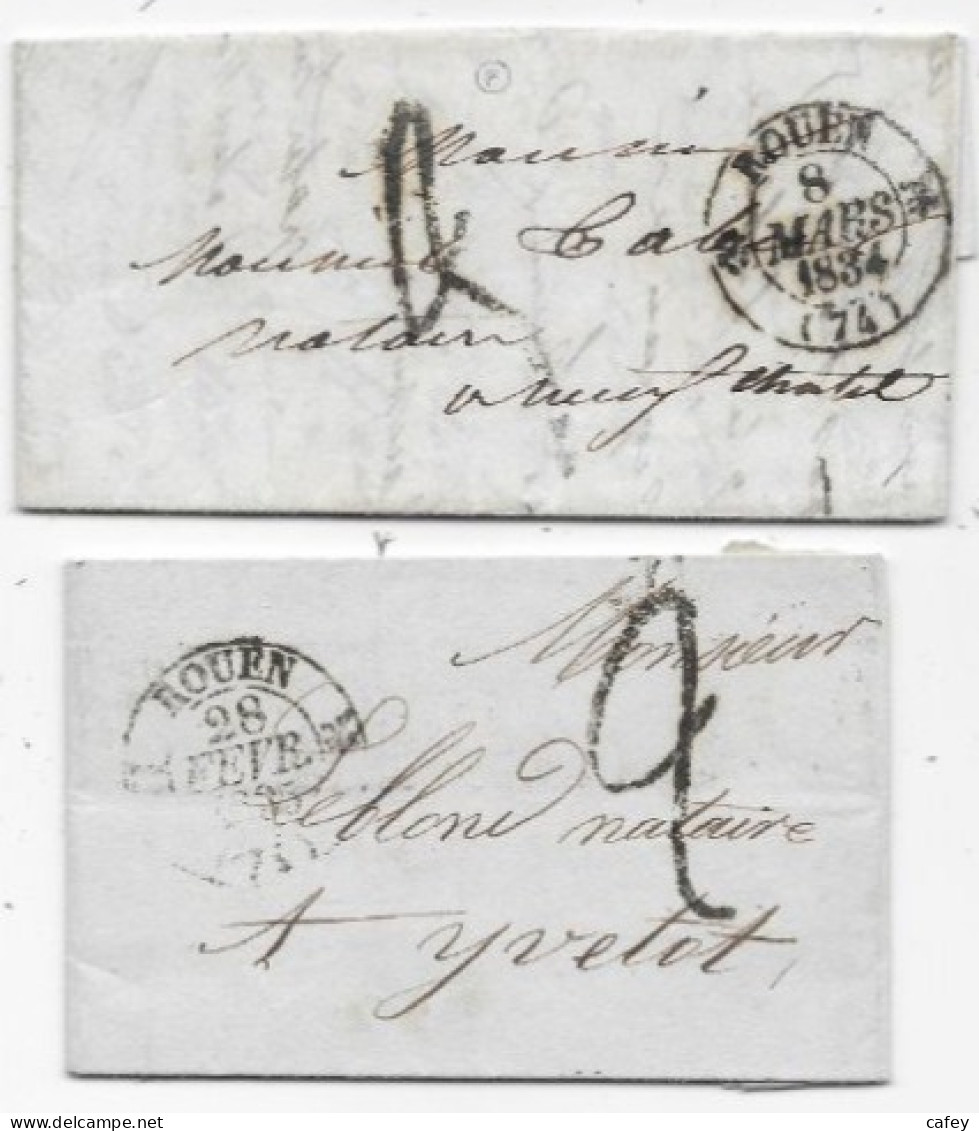 SEINE MARITIME 2 Lettres Càd ROUEN  Type 12 Taxe Tampon 2 Et 3 Confection Locale - 1801-1848: Vorläufer XIX