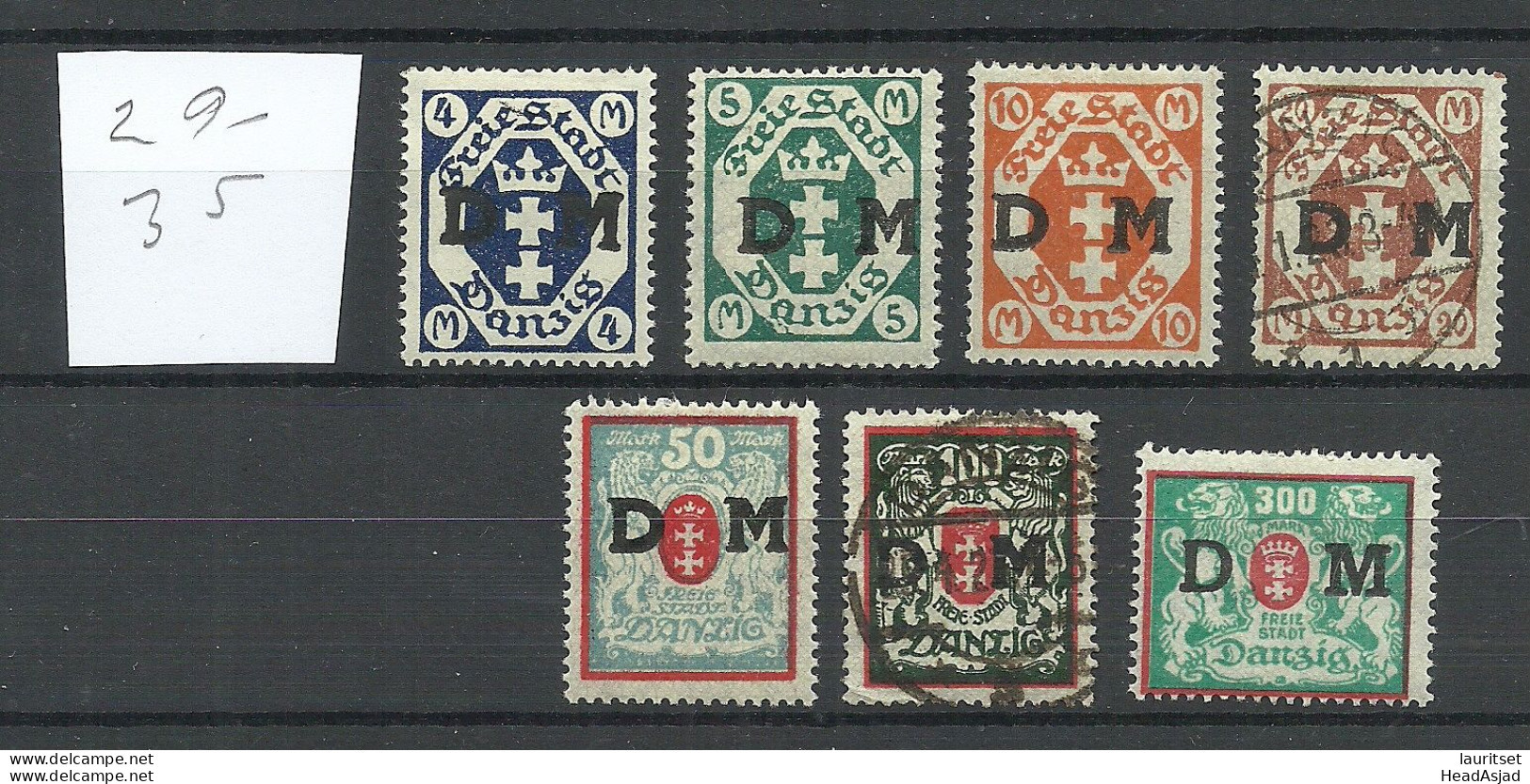 Germany Deutschland DANZIG 1922/1923 Michel 29 - 35 */o Dienstmarken - Oficial