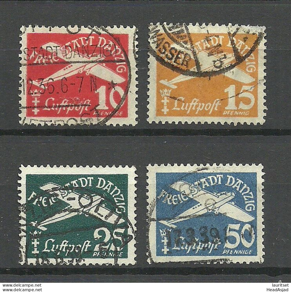 Germany Deutschland DANZIG 1925 Michel 251 - 254 O Air Mail Flugzeuge Air Planes - Used