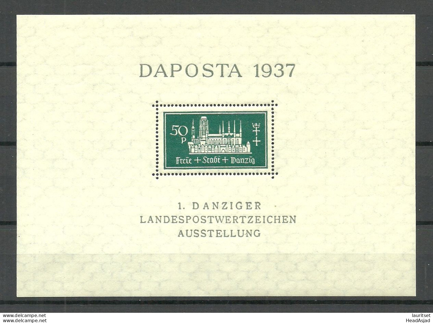 Germany Deutschland DANZIG 1937 S/S Block Michel 1 Daposta Exhibition MNH - Mint