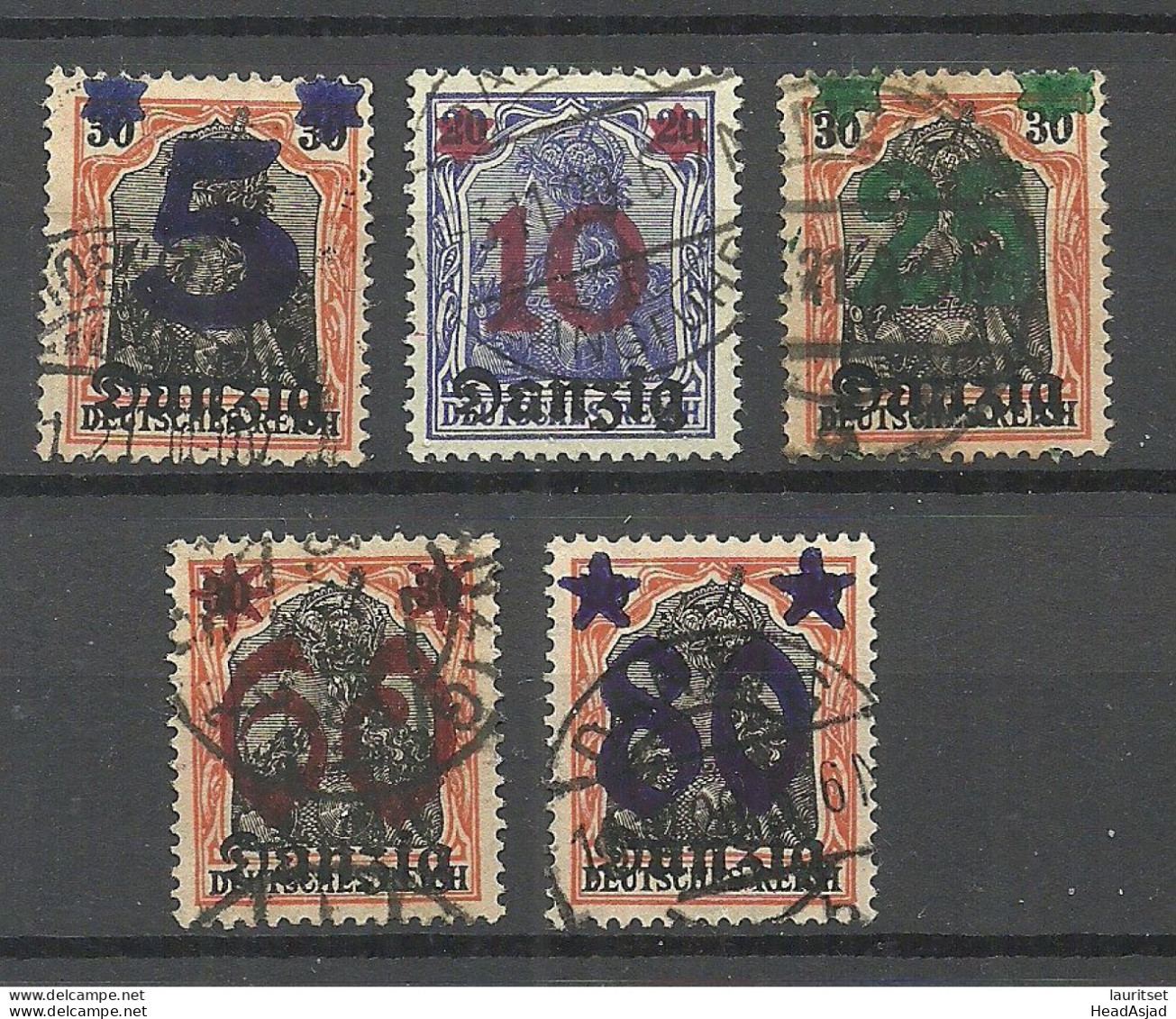 Germany Deutschland DANZIG 1920 Michel 16 - 20 O Partly Signed - Used