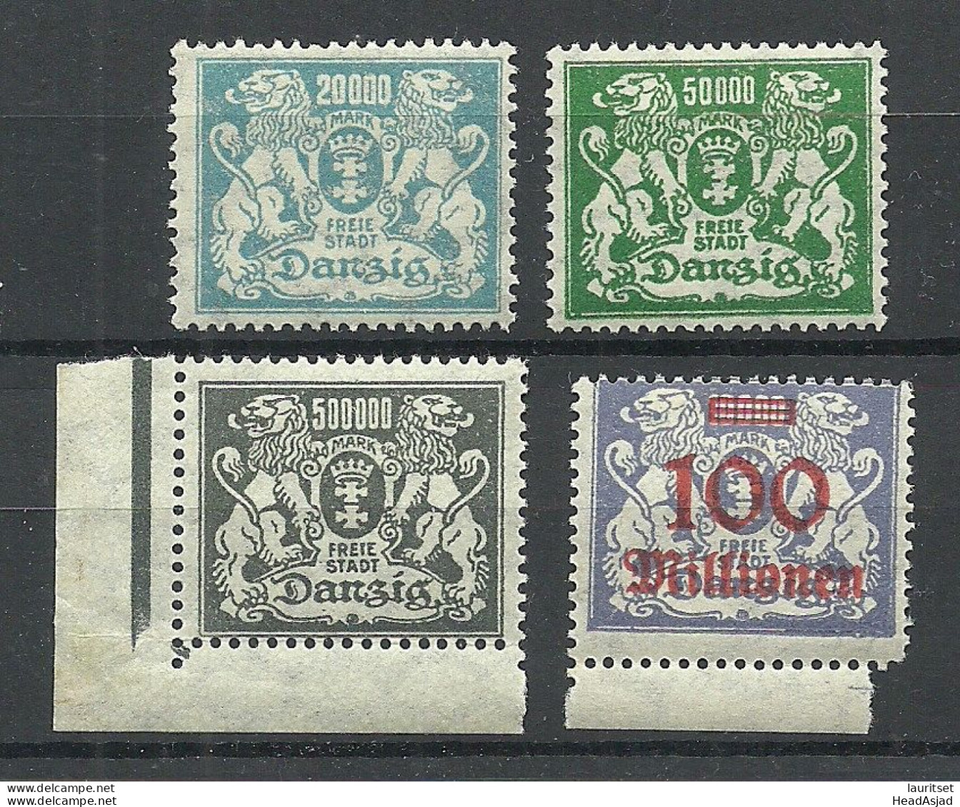 Germany Deutschland DANZIG 1923, 4 Stamps, * - Ungebraucht