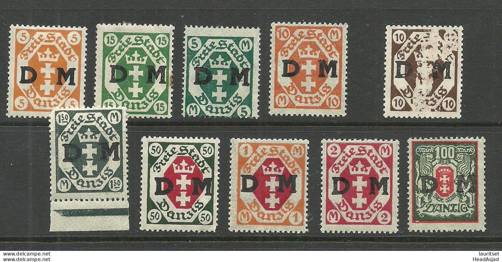 Germany Danzig 1921/1922 - 10 Dienstmarken Duty Tax, Unused *(*) NB! Catalogue Numbers Written At Back Side! - Service