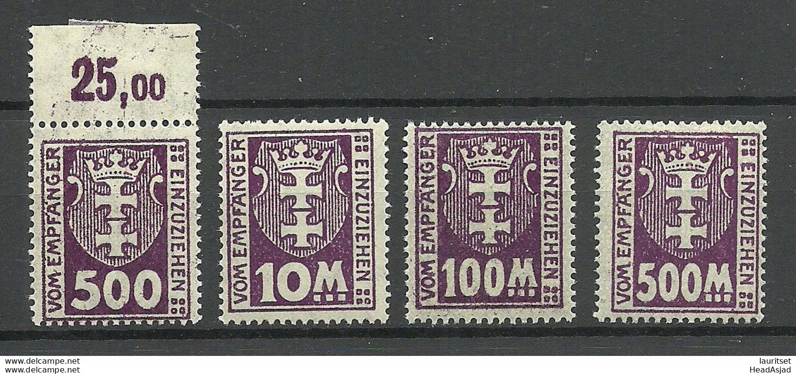 Deutschland DANZIG Gdansk 1921/1923, 4 Portomarken Postage Due * - Taxe