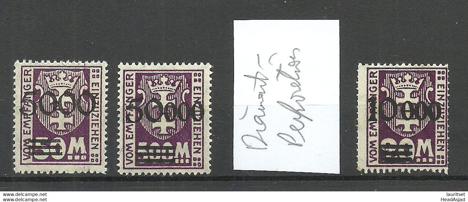 Deutschland DANZIG 1923 Michel 26 - 28 * Portomarken Incl. Abart ERROR Variety = Vertical Diamond Perforation - Postage Due