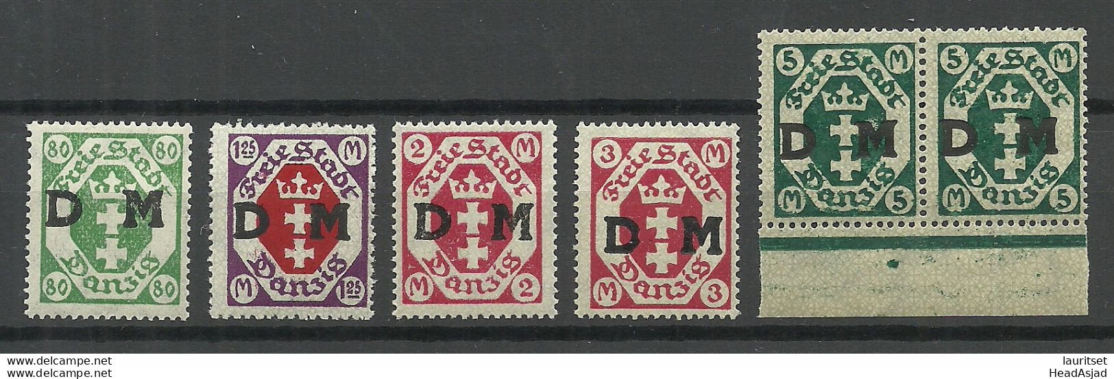 Germany Deutschland DANZIG 1921/22 Dienstmarken Michel 16 - 18 & 23 - 24 MNH - Dienstzegels