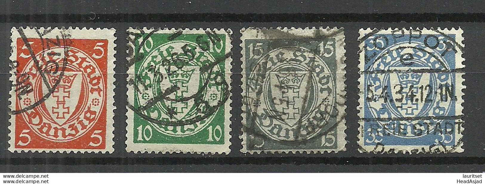 Danzig, 4 Wappenmarken, Coat Of Arms, O - Gebraucht