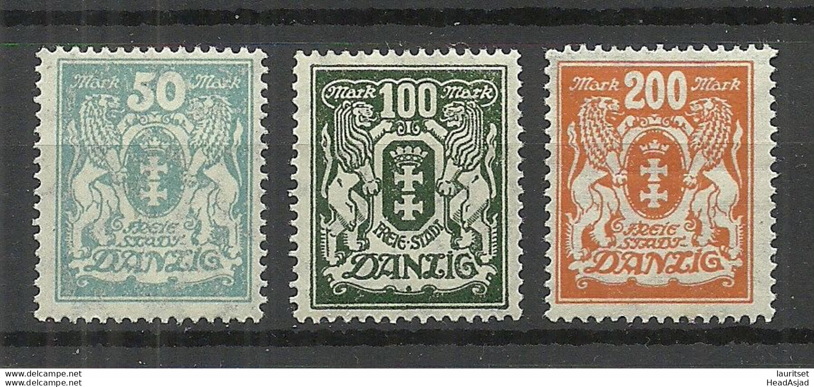 Germany Deutschland DANZIG 1923 Michel 139 & 141 - 142 * - Mint