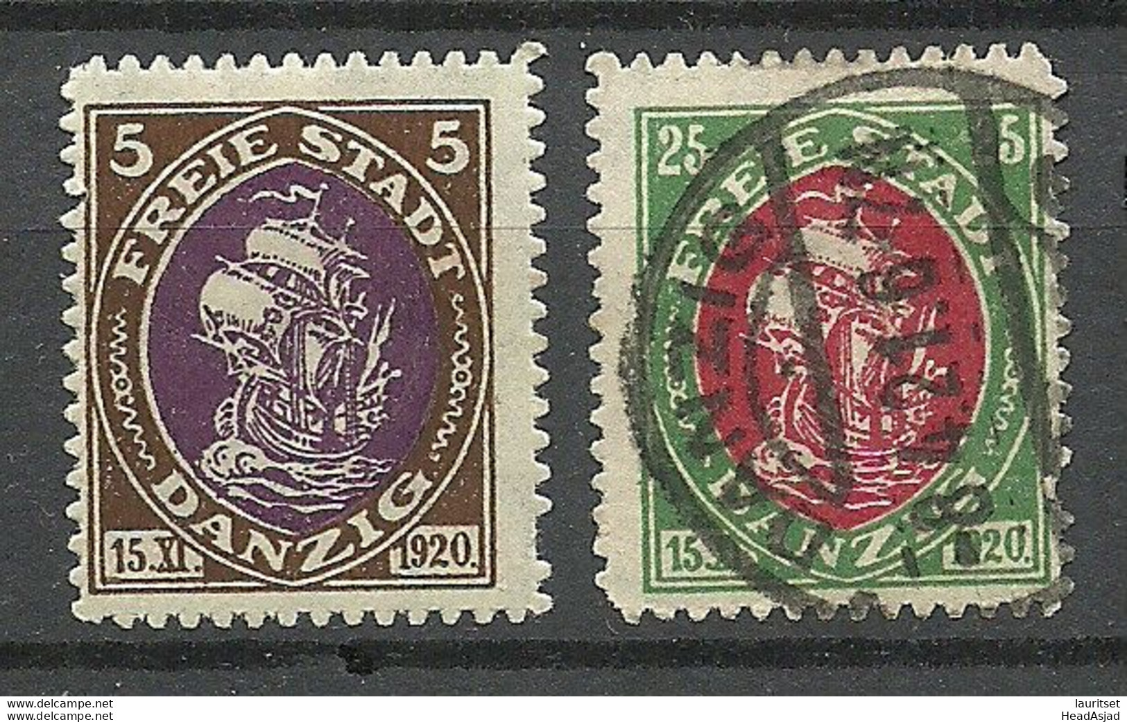 Germany Danzig 1921 Michel 53 & 55 */o Ship Der Schiff - Maritime