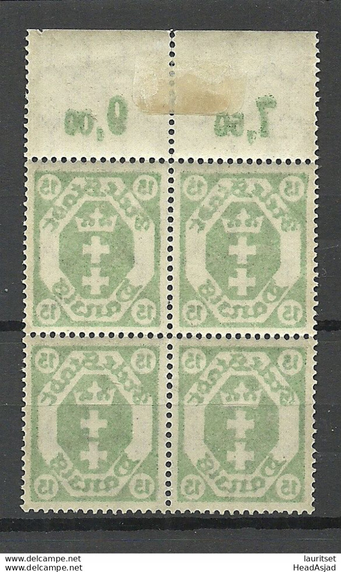 Deutschland DANZIG 1921 Michel 75 As 4-block Abart ERROR Set Off ABKLATSCH MNH (Hinged At Margin Only) - Mint