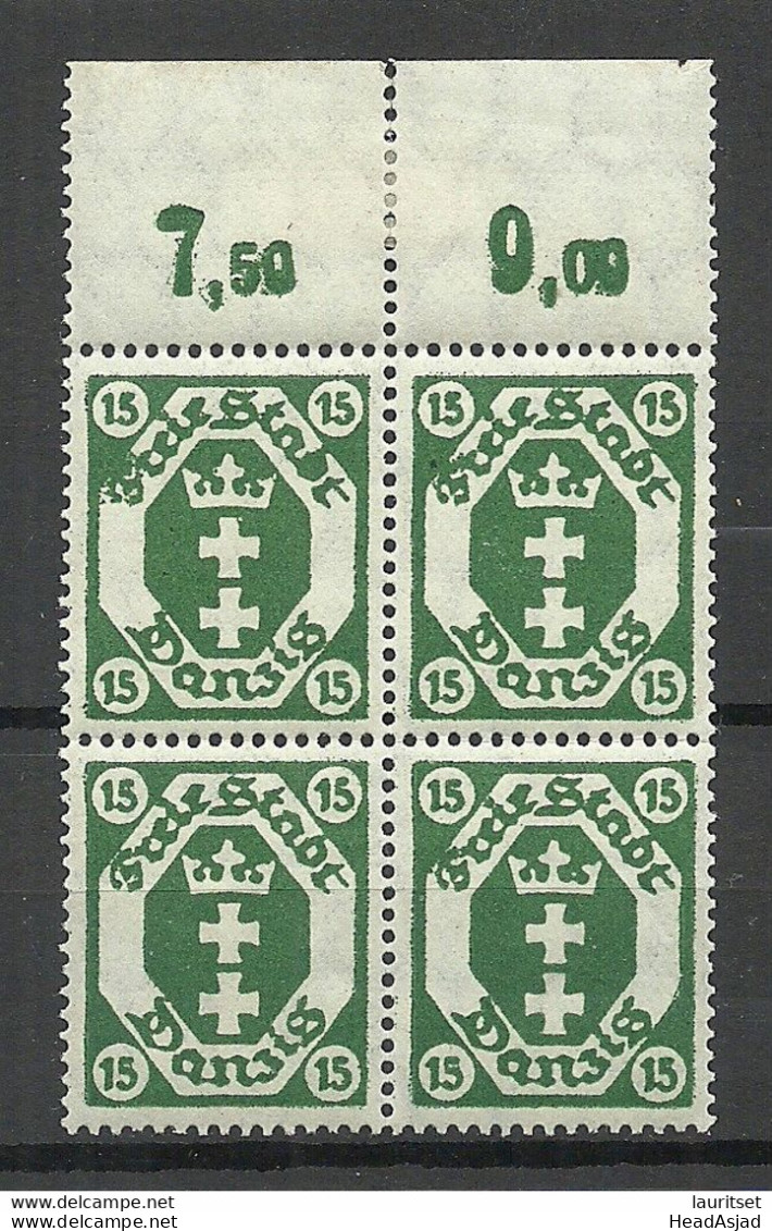 Deutschland DANZIG 1921 Michel 75 As 4-block Abart ERROR Set Off ABKLATSCH MNH (Hinged At Margin Only) - Neufs