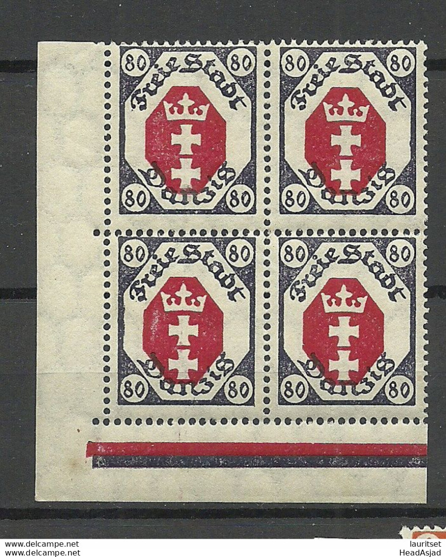 Deutschland DANZIG 1935 Michel 250 MNH As 4-Block Abart ERROR Variety Shifted Red Print - Neufs