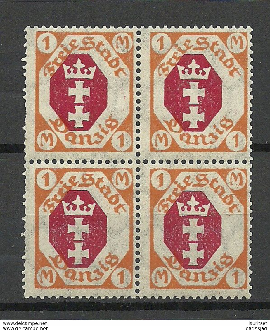 Deutschland DANZIG 1921 Michel 83 As 4-Block MNH Abart ERROR Variety Fehlender Netzunterdruck Missing Net Underprint - Neufs