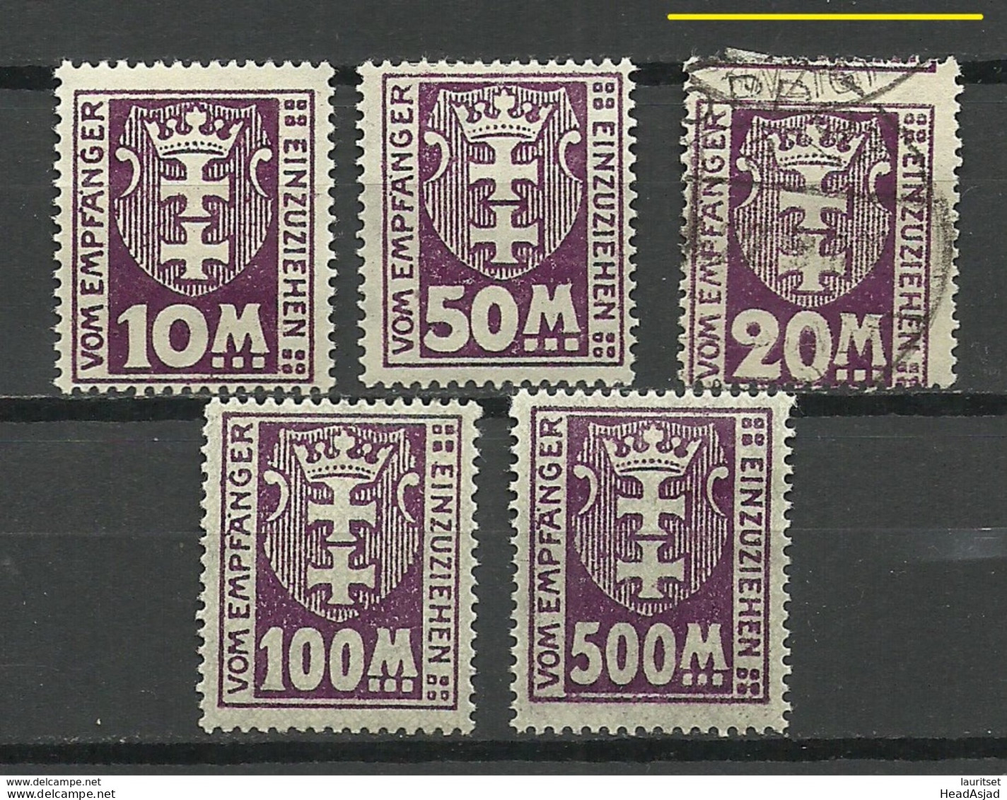 Deutschland DANZIG 1921 Michel 21 - 25 Incl Abart Variety Perforation Error O/* - Postage Due