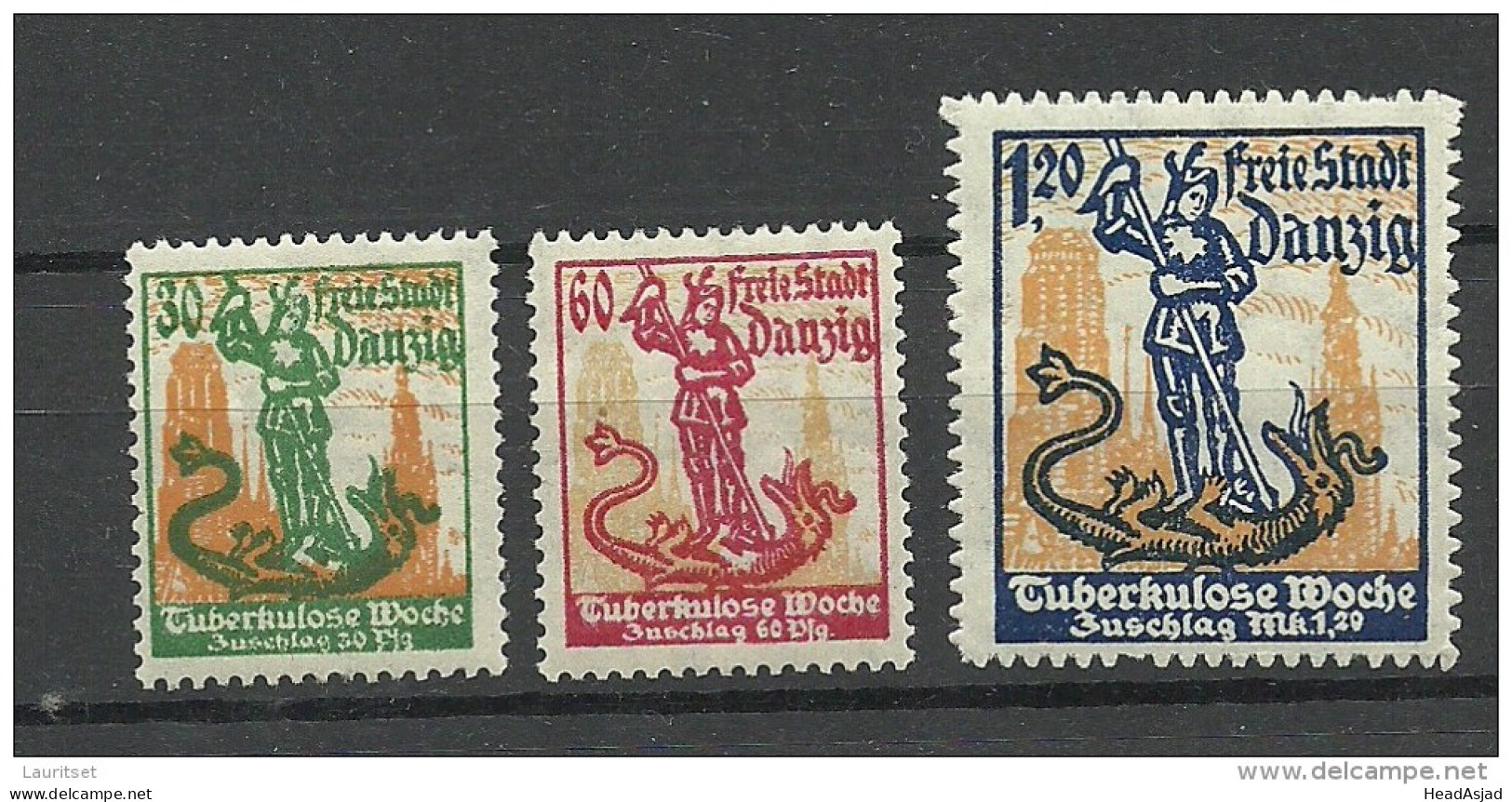 Deutschland DANZIG Gdansk 1921 Michel 90 - 92 * Tuberculosis - Neufs