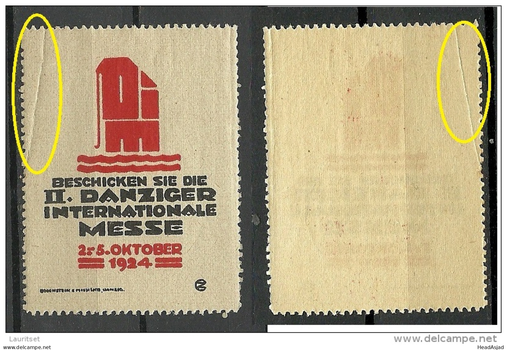 Vignette Werbemarke 1924 Danziger Int. Messe MNH READ! Defect! - Erinnophilie