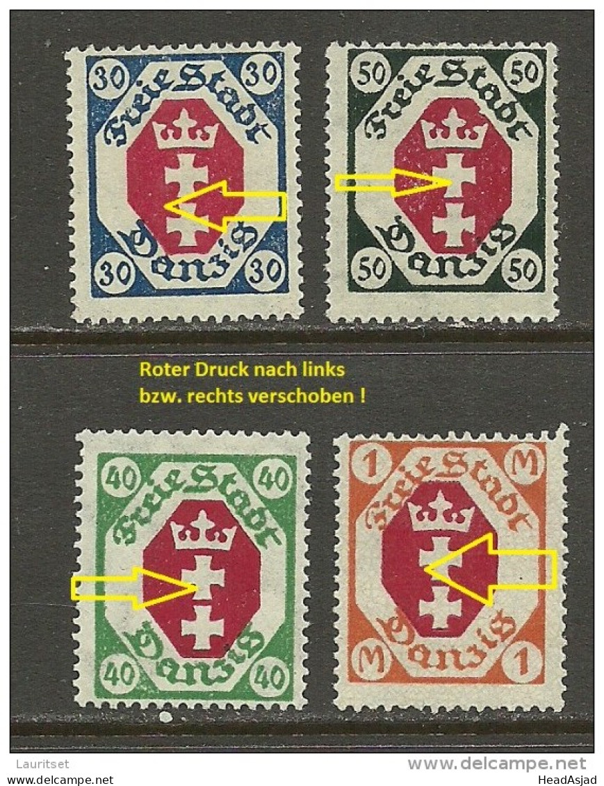 Deutschland DANZIG Gdansk 1921 Stadtwappe = 4 Marken Mit Abart Variety Swifted Red Print */(*) - Mint