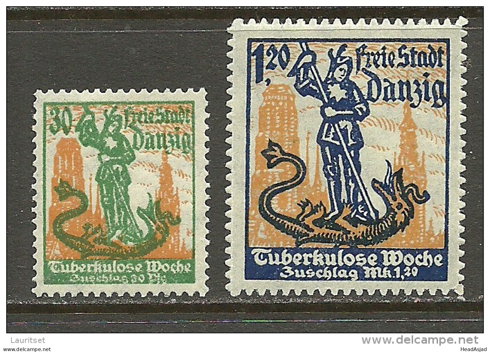 Deutschland DANZIG Gdansk 1921 Michel 90 & 92 * Tuberculosis - Ungebraucht