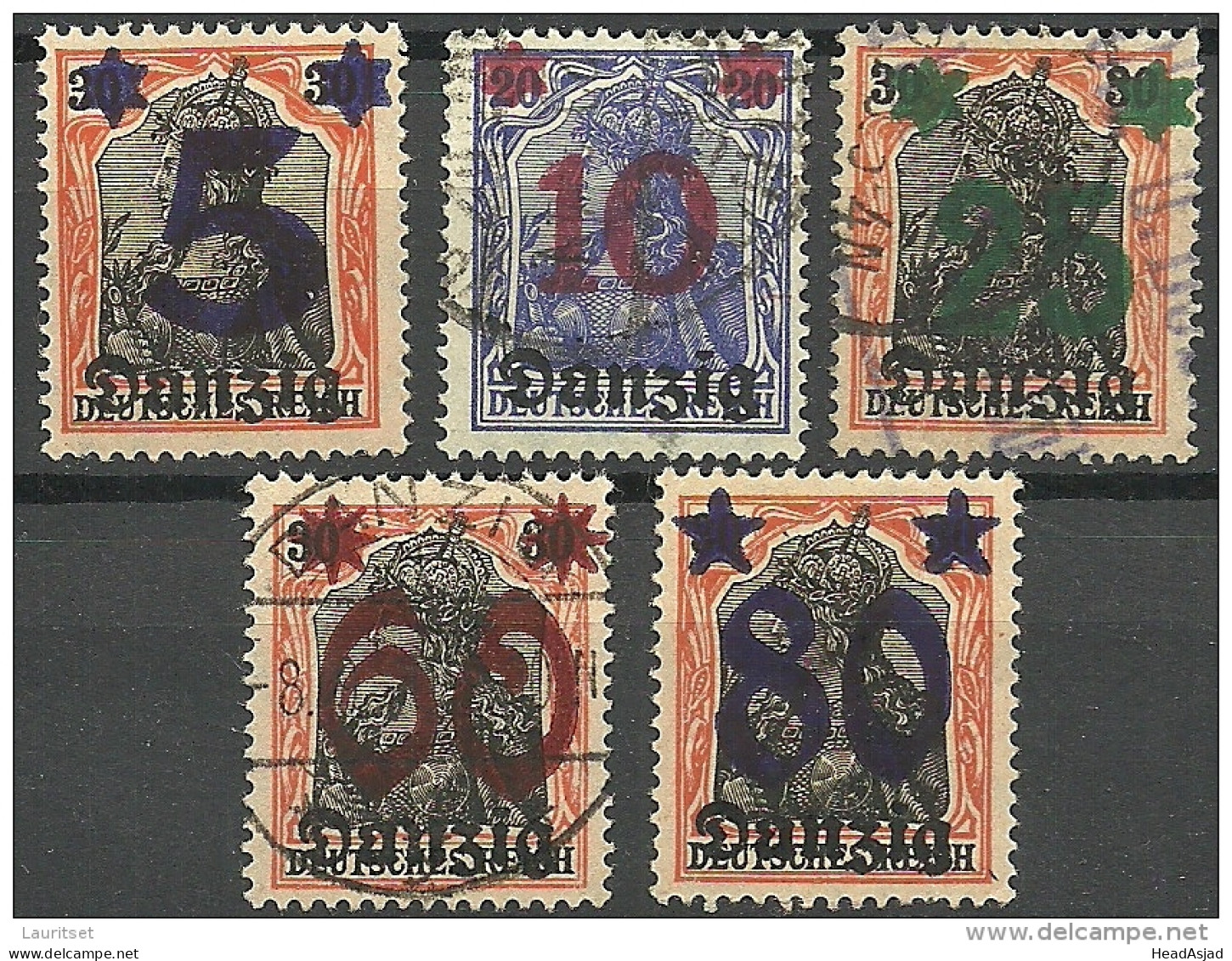 Deutschland DANZIG Gdansk 1920 Michel 16 - 20 */o - Oblitérés