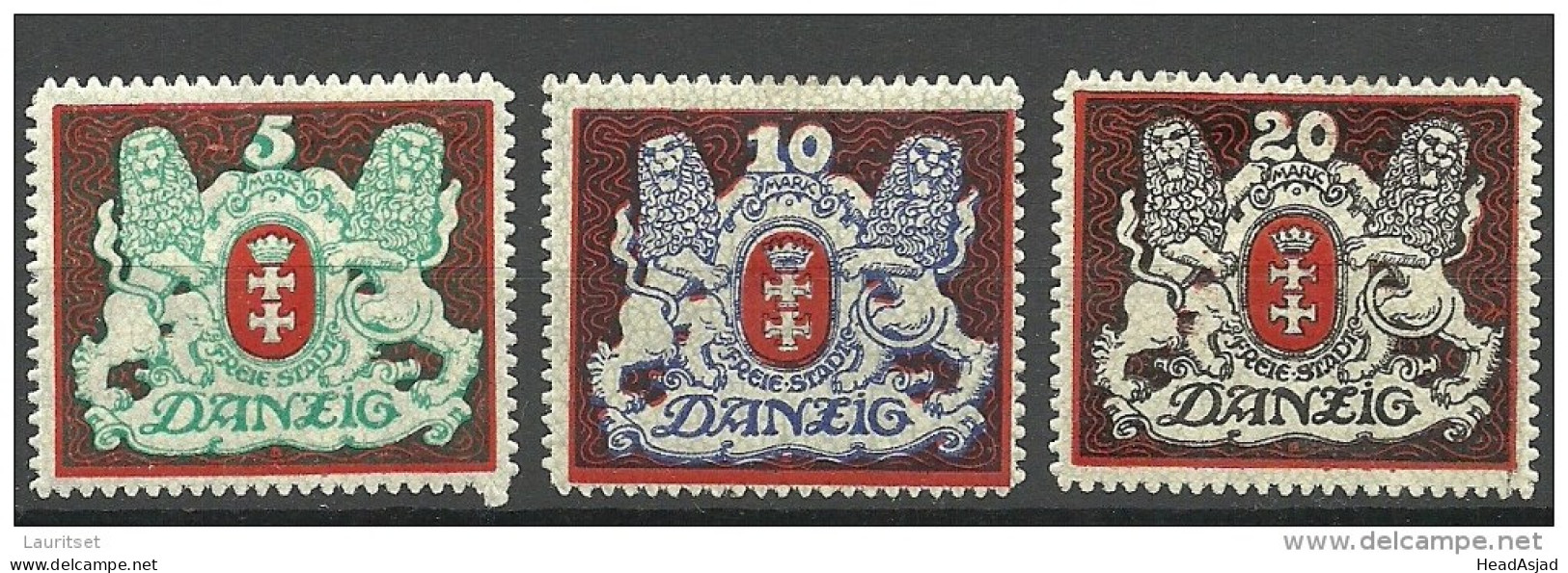 Deutschland DANZIG Gdansk 1921 Coat Of Arms Wappen Michel 87 - 89 * - Ungebraucht