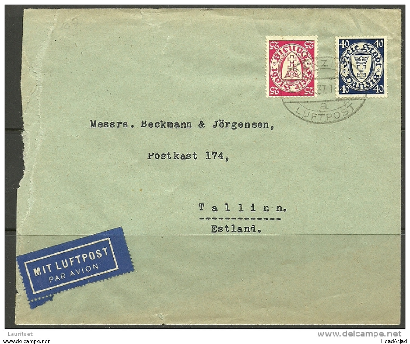 DANZIG 1937 Flugpost Brief Nach Estland Estonia - Lettres & Documents