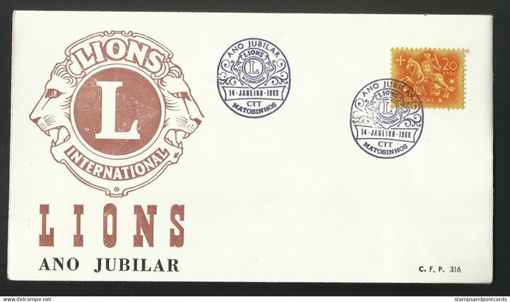 Portugal Cachet Commémoratif Lions Matosinhos 1968 Event Postmark Lions - Flammes & Oblitérations