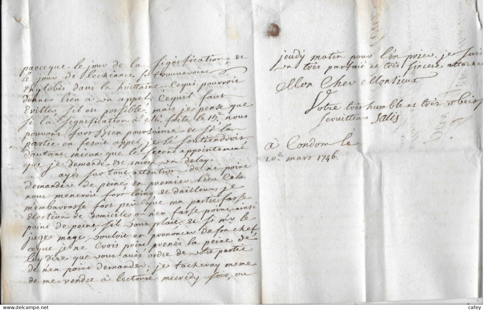 GERS   Lettre Marque  Postale CONDOM  1746 - 1701-1800: Precursori XVIII