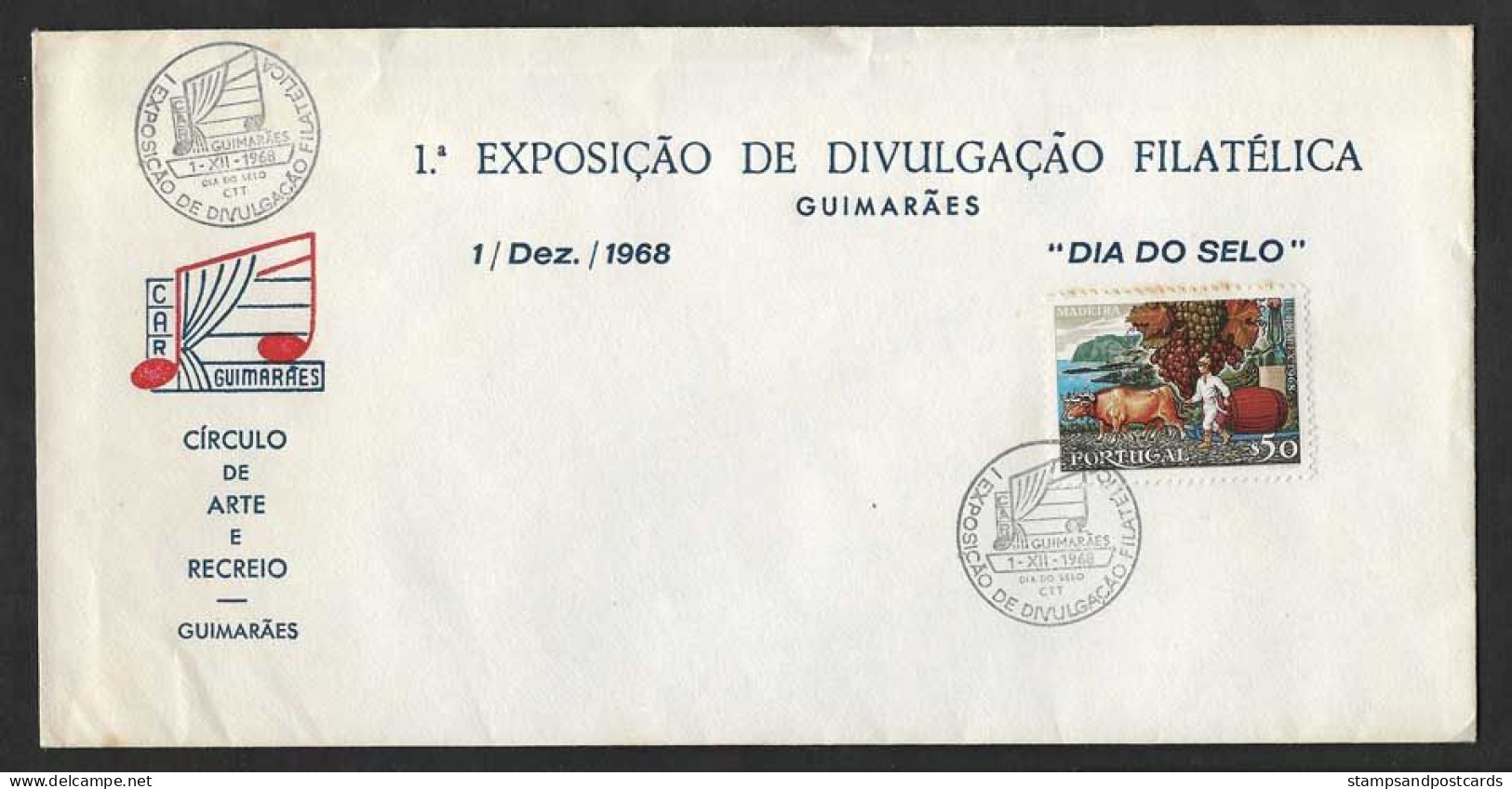 Portugal Cachet Commémoratif  Journée Du Timbre Guimarães Expo Philatelique 1968  Event Postmark Stamp Day - Stamp's Day