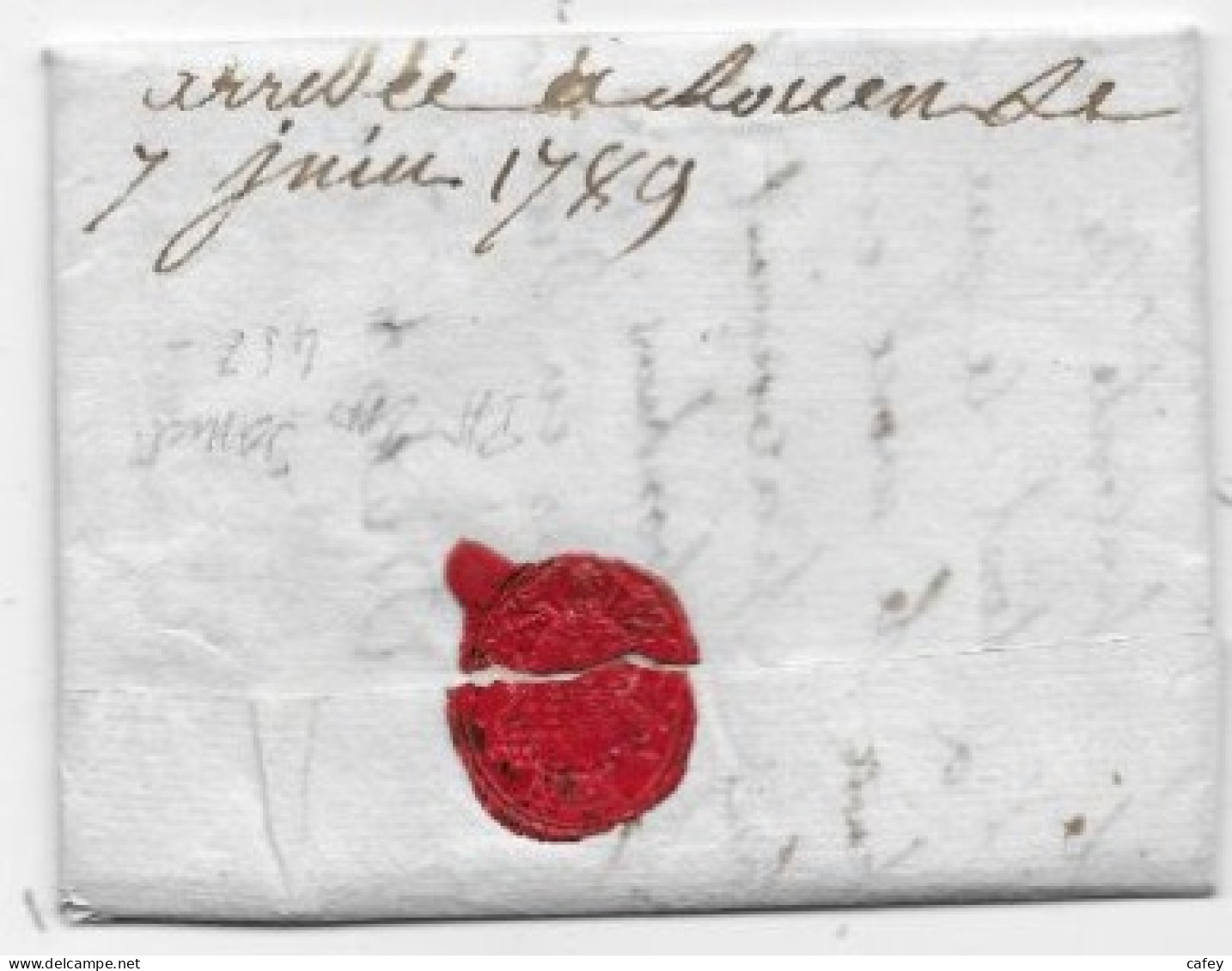 SEINE ET OISE  Lettre Marque  Postale Rouge ST GERMAIN Juin 1789 (seule Date Connue) Rare Indice 19 - 1701-1800: Précurseurs XVIII
