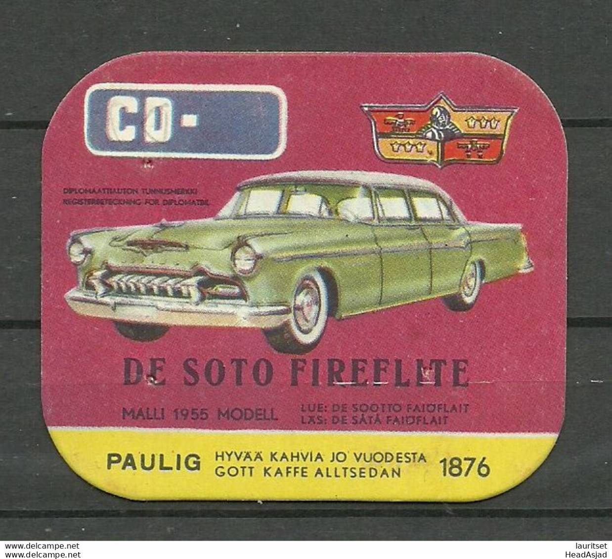 FINLAND Paulig Coffee Collection Card De Soto Fireflite 1955 Auto Car Advertising Reklame Sammelkarte - Cars