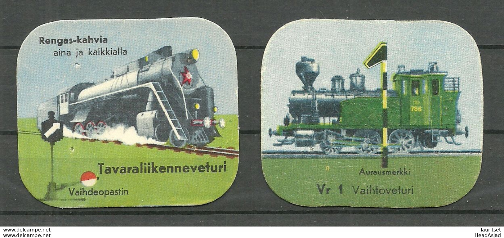 FINLAND Coffee Rengas-kahvia - 2 Collection Cards Train Der Zug Locomotive Advertising Sammelkarten - Autres & Non Classés