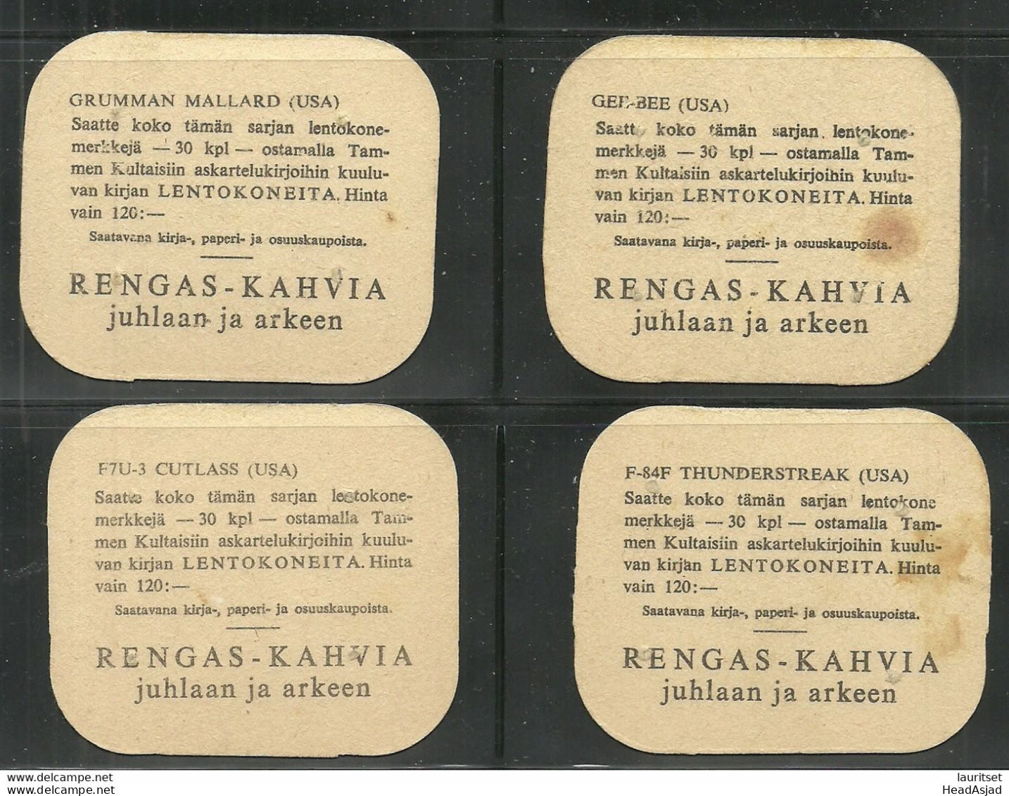 FINLAND Coffee Rengas- Kahvia Collection Cards Air Planes Flugzeuge Advertising Sammelkarten, 4 Pcs - Autres & Non Classés