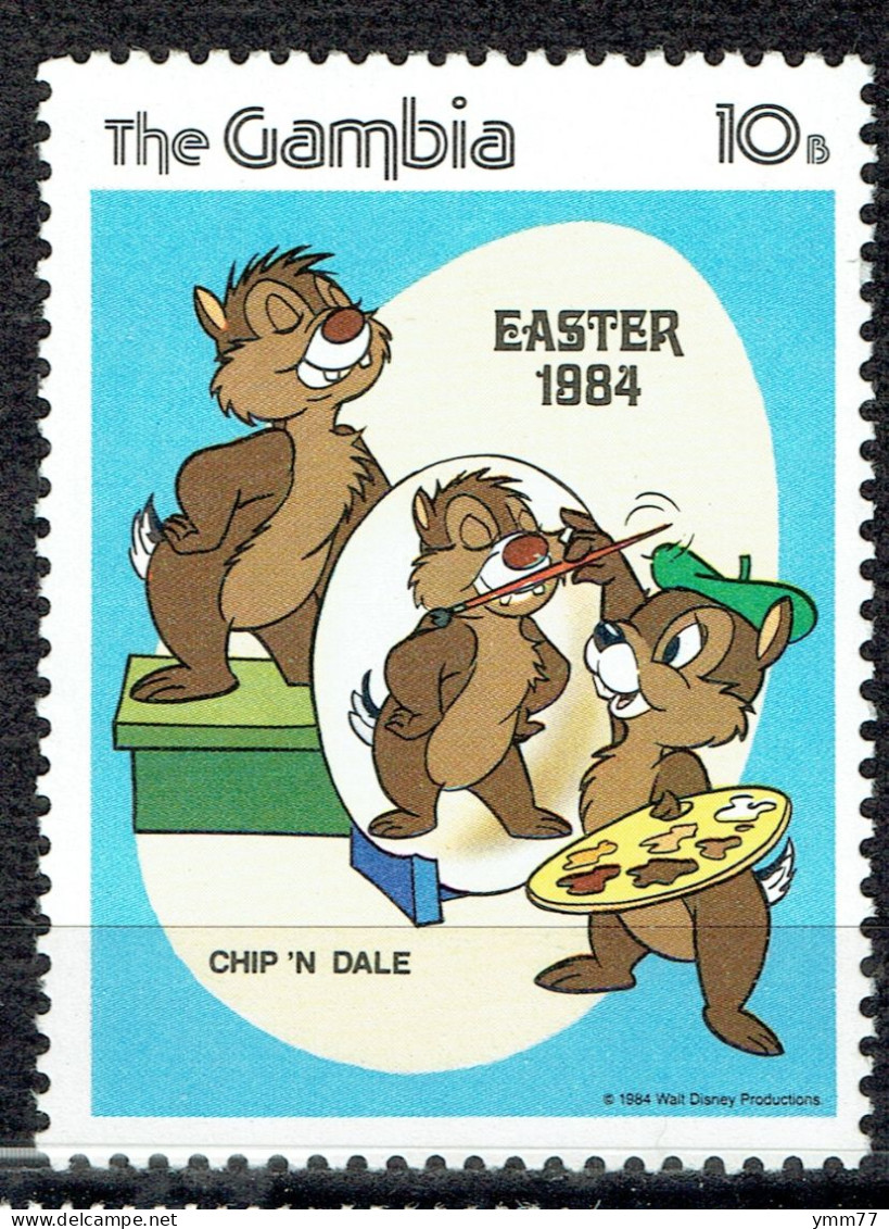 Pâques. Personnages De Disney : Portrait De Chip Par Dale - Gambia (1965-...)