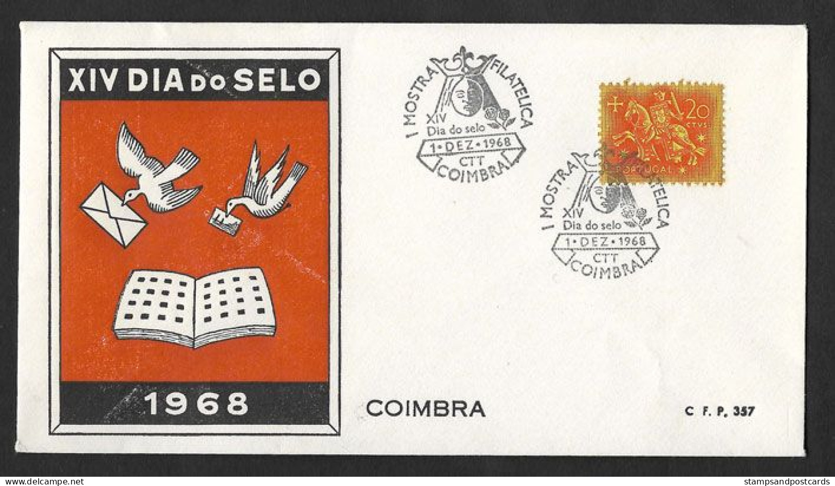 Portugal Cachet Commémoratif Rainha Santa Isabel Reine Sainte Journée Du Timbre Coimbra 1968 Holy Queen Isabel Event Pmk - Christianisme