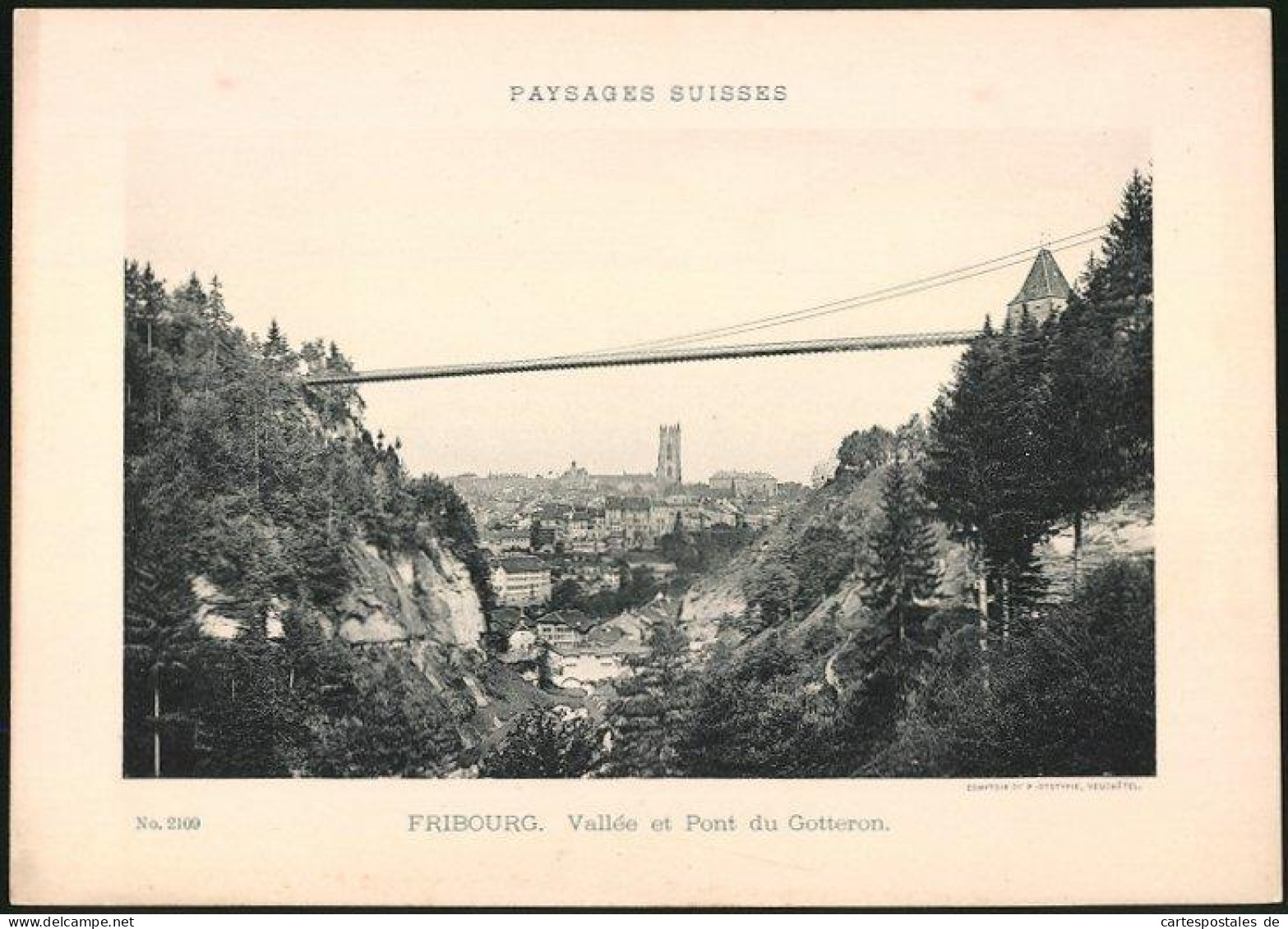 Lichtdruck Phototypie Neuchatel Nr. 2109, Ansicht Fribourg, Vallee Et Pont Du Gotteron  - Lieux