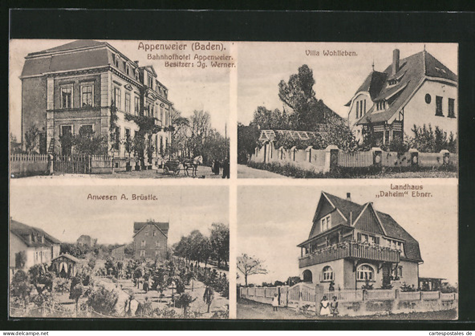 AK Appenweier /Baden, Bahnhofhotel Von Ig. Werner, Landhaus Daheim Ebner, Villa Wohlleben  - Baden-Baden