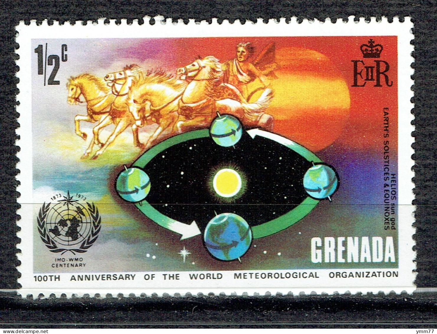 Centenaire De L'Organisation Météorologique Mondiale : 3Helios" Le Dieu Du Soleil Et Mouvement De La Terre - Grenada (...-1974)