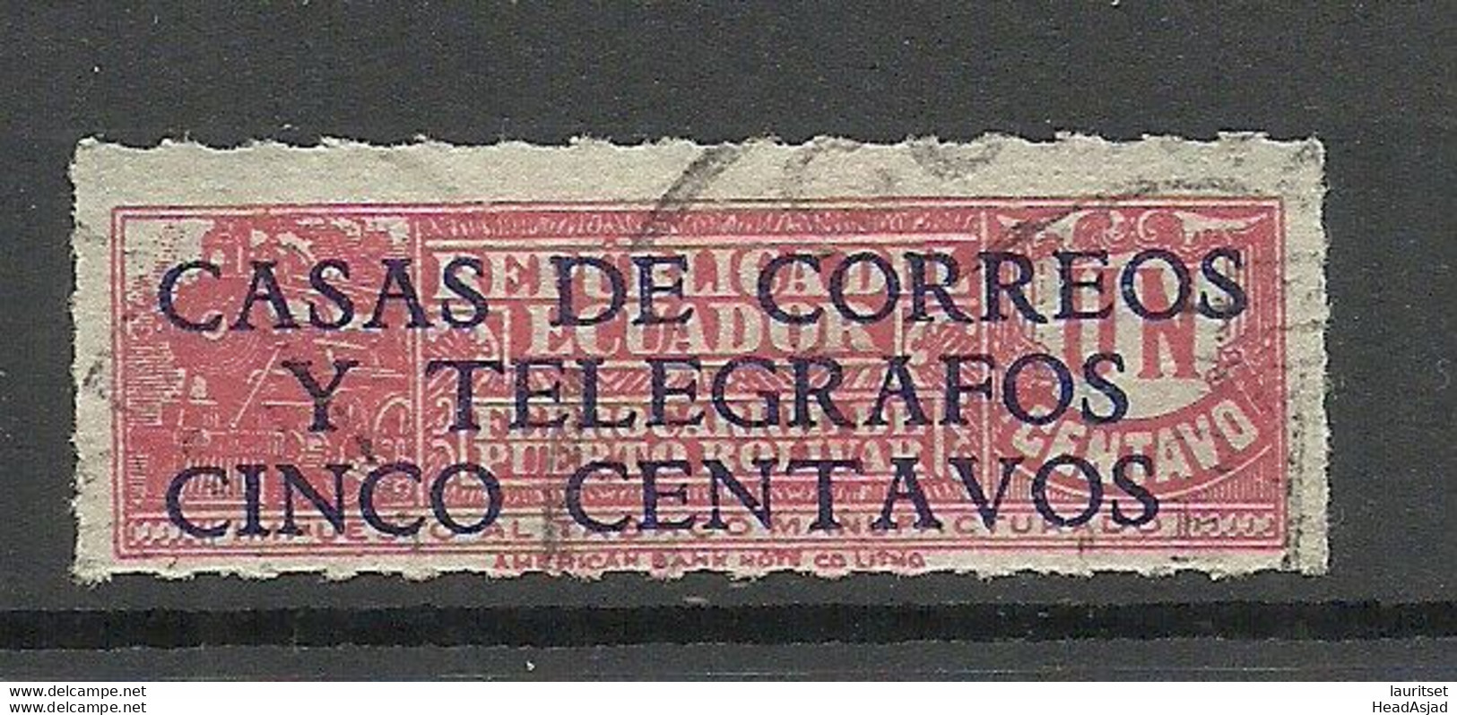 ECUADOR 1940 Tobacco Tax Revenue Impuesto Al Tabaco Manufacturada 1 Cent. Train Railway O - Trains