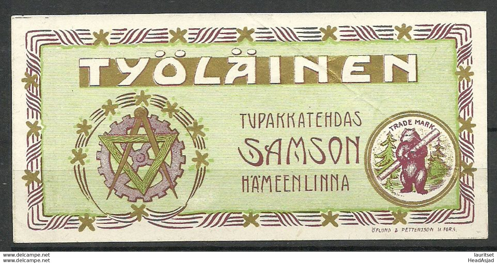 FINLAND - Old TOBACCO Package Label TYÖLÄINEN. Samson H√§menlinna NB! Fold! - Sonstige & Ohne Zuordnung