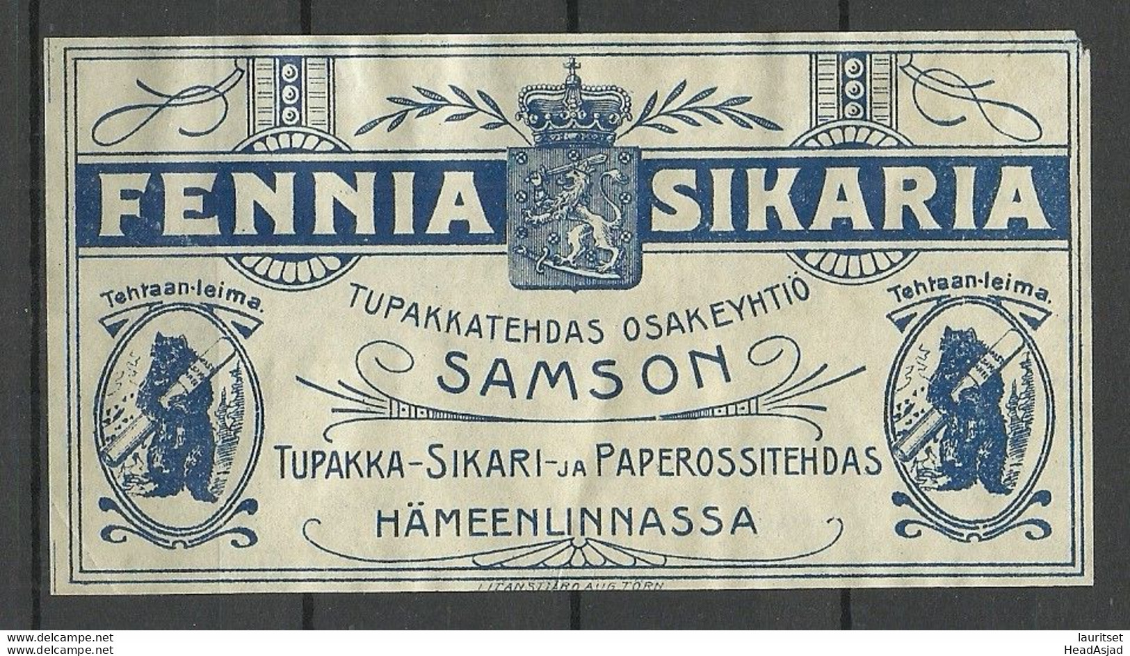 FINLAND - Old TOBACCO Cigar Cigarre Package Label Hämeenlinna Samson Fennia Sikaria - Otros & Sin Clasificación