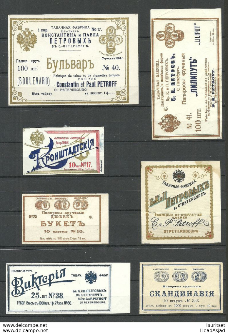 IMPERIAL RUSSIA - 7 Different TOBACCO Package Labels Petroff St. Petersbourg Etc. - Autres & Non Classés