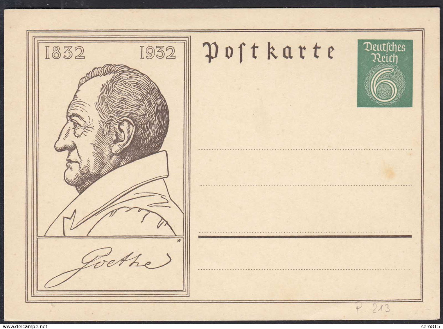 DEUTSCHES REICH 6 Pfennig Ganzsache P 213 Ungebr.1932 Goethe   (32705 - Sonstige & Ohne Zuordnung
