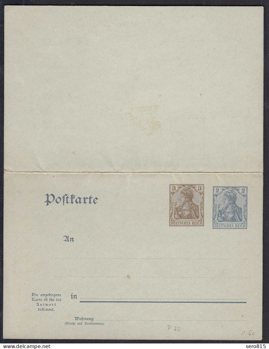 Deutsches Reich Antwortkarte Ganzsache  P 72 Ungebr. 1906   (32717 - Autres & Non Classés