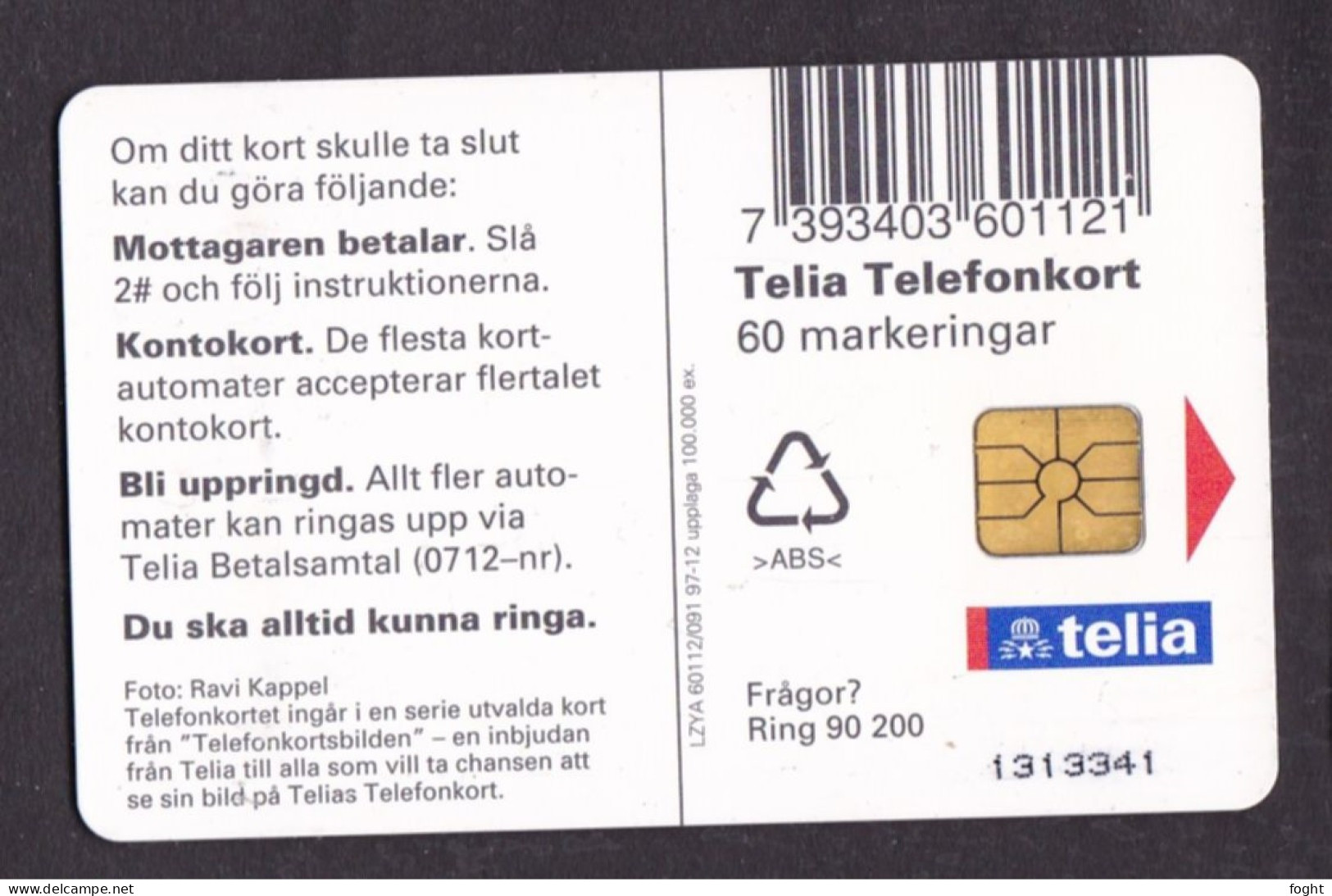 1997 Sweden  Phonecard › Dogsled - Hundspann,60 Units,Col:SE-TEL-060-0091 - Suède