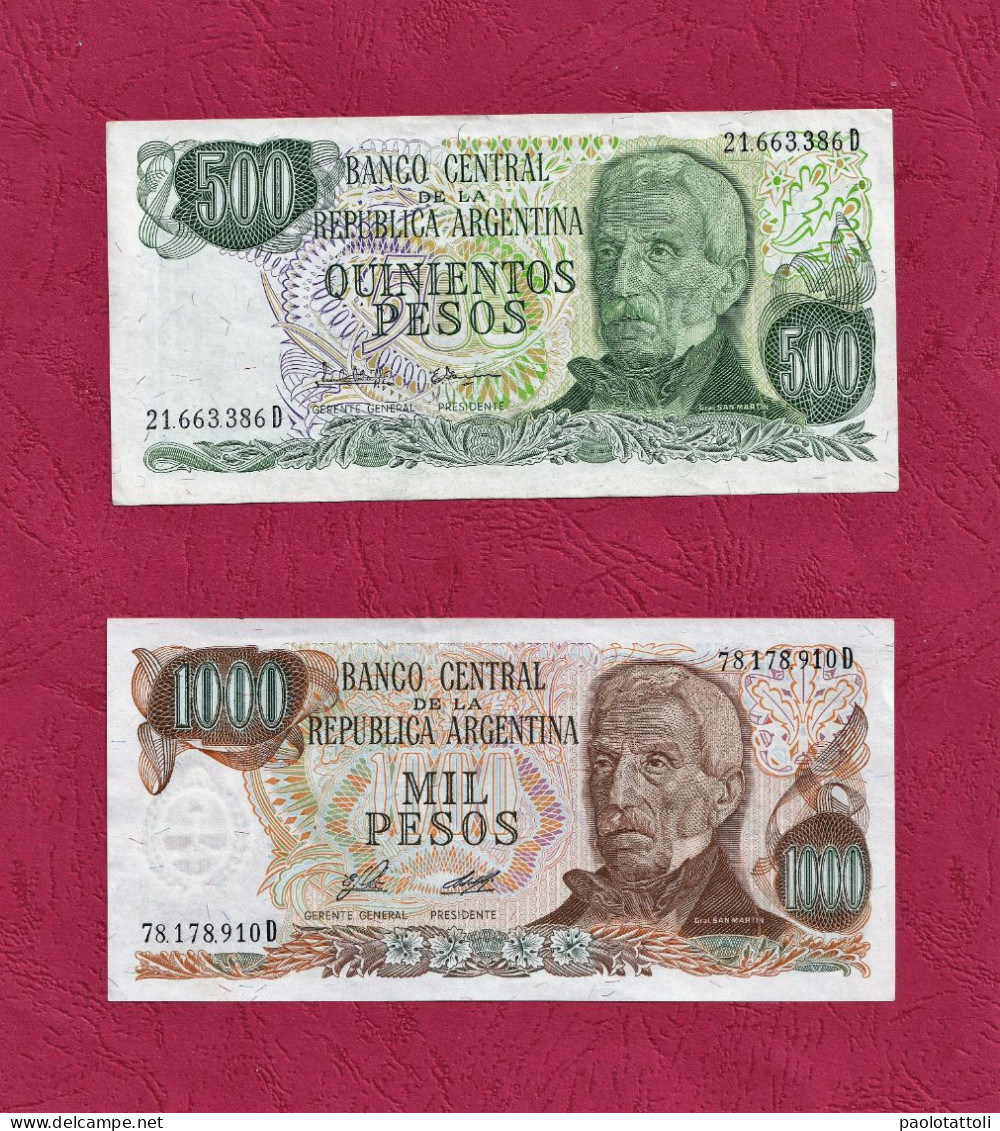 Argentina, 1977-1982-  500 & 1000 Pesos. Grla San Martin. Series D. UNC. Lot Of Two Banknotes. - Argentine