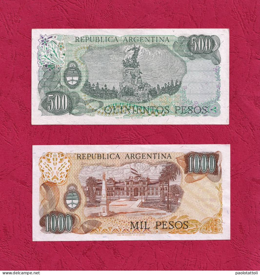 Argentina, 1977-1982-  500 & 1000 Pesos. Grla San Martin. Series D. UNC. Lot Of Two Banknotes. - Argentinien