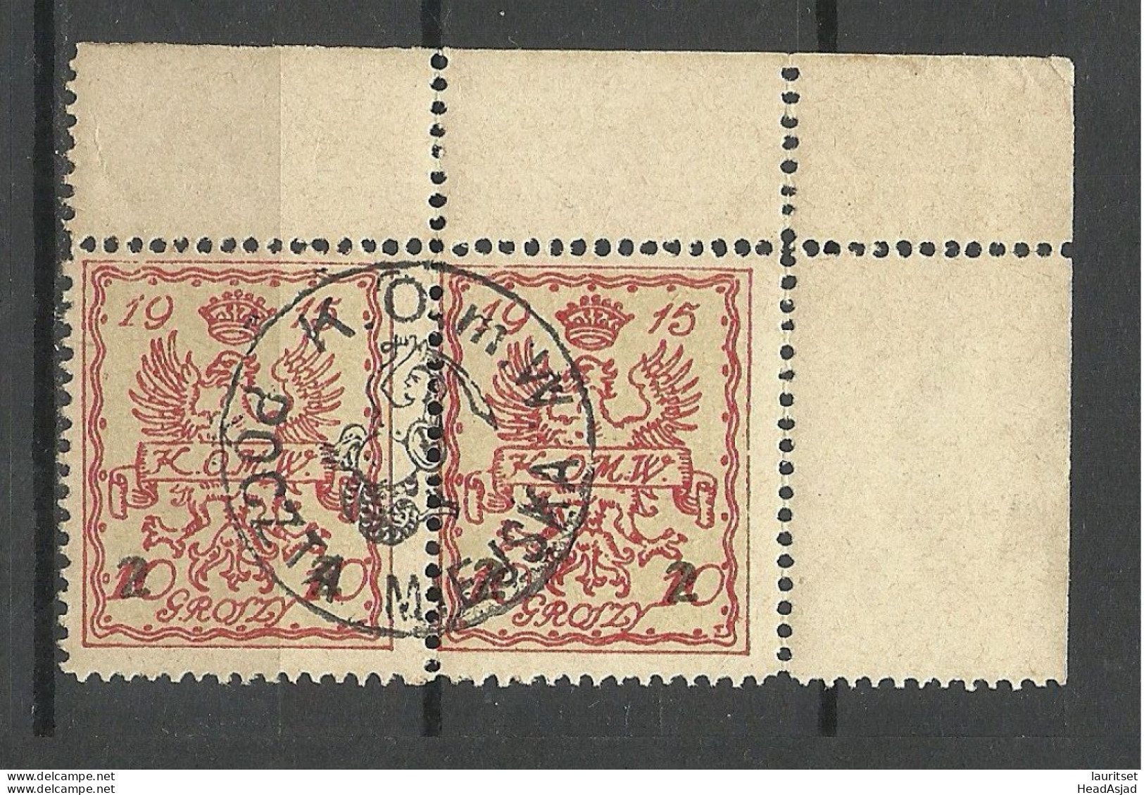 POLEN Poland 1915 Stadtpost Warschau Michel 5 As Pair From Sheet Corner O Nice Cancel - Used Stamps