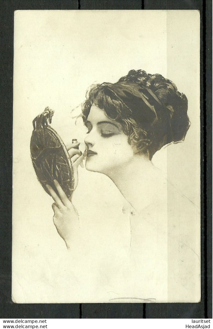 POLAND Polska Ca. 1915 Old Post Card Carte Postale Lady With A Mirror Make Up Frau Mit Spiegel - Autres & Non Classés